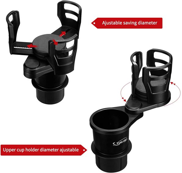 Car Cup Holder Expander Adapter-2 in 1 Dual Cup Holder for Car Holder Insert 360°Rotating Adjustable Stable Base Automotive Cup Holders for Water Bottles Cupsf
